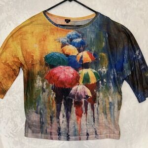 Shana Tunic Top L Art To Wear 3/4 Sleeve Artsy Umbrella Print Multicolor